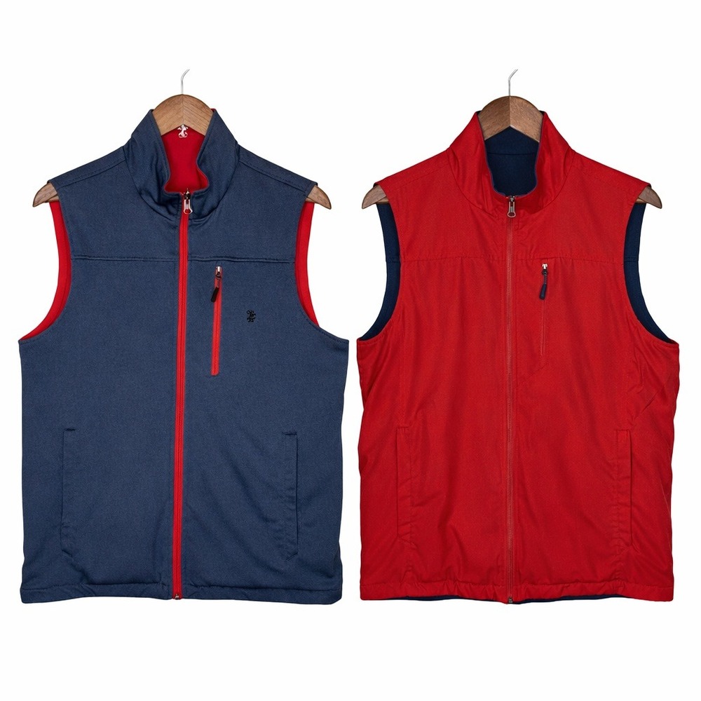 IZOD Mens Reversible Golf Vest Size Small Red Navy Full Zip Sleeveless Outerwear